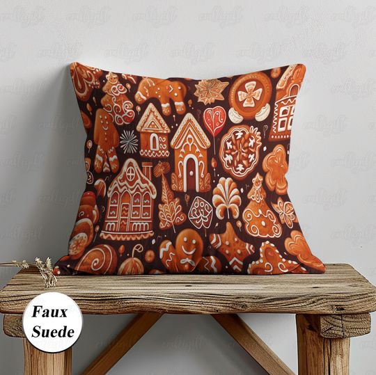 Discover Gingerbread Cookies Christmas Pillow, Gingerbread Man Pillow Case, Vintage Xmas Tree Cushion Cover, Winter Festive Family Party Gift, MYI984