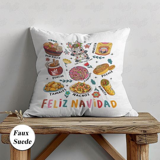 Discover Spanish Xmas Calories Don't Count Pillow, Latin Christmas Reindeer Cushion Cover, Tamales Ponche Burrito, Mexican Fiesta Party Decor, MYK001