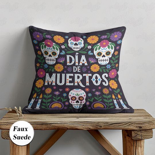 Discover Mexico Dia De Los Muertos Pillow, Marigold Day Of The Dead Pillow, Ofrenda Altar Sugar Skull Decor, Halloween Mexican Friend Gifts, MYI956