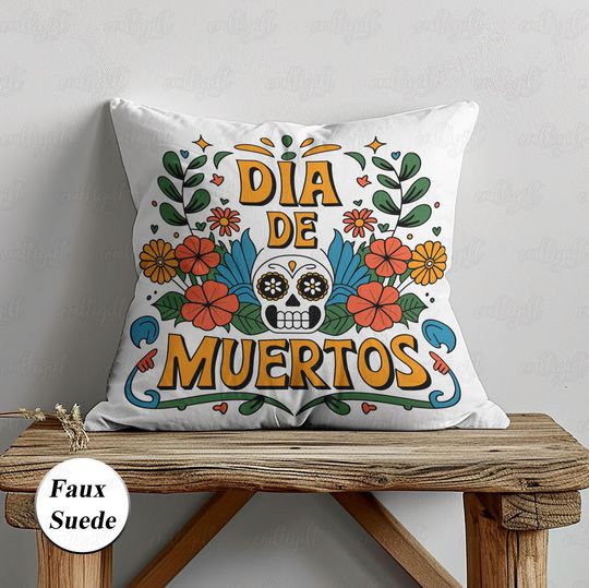 Dia De Los Muertos Pillow Case, Floral Day Of The Dead Pillow, Colorful Skeleton Sugar Skull Pillowcase, Mexican Holiday House Decor, MYI563