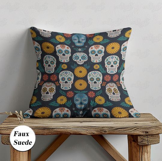 Dia De Muertos Marigold Pillow Case, Day Of The Dead Skull Pillow, Mexican Halloween Skeleton Pillow, Tradition Fiesta Cushion Cover, MYI963