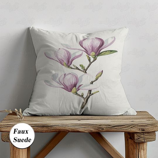 Discover Retro Magnolia Flower Woven Pillow, Botanical Magnolia Cushion Pillow, Southern Magnolia Farmhouse Decor, Accent Floral Gift Pillow, MYI290