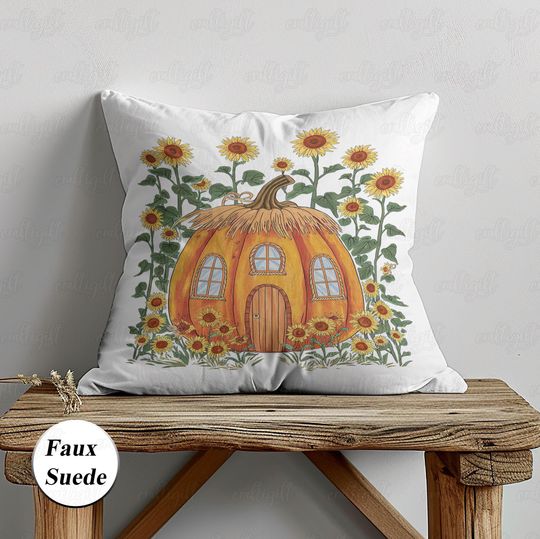 Vintage Sunflower Pumpkin House Pillow, Mystical Autumn Pumpkin Pillow, Harvest Season Pumpkin Pillow, Autumn Fall Thanksgiving Decor,MYI326