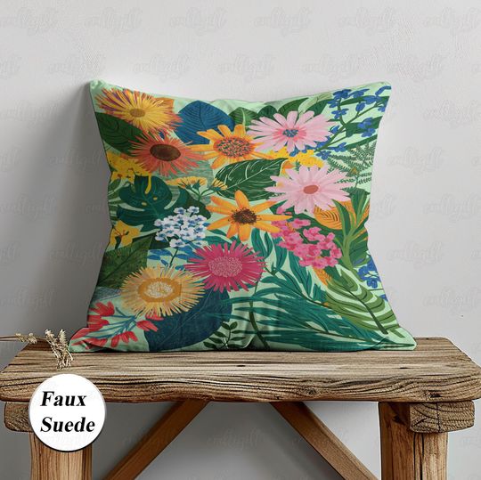 Discover Bohemian Flowers Garden Pillow, Colorful Floral Botanical Woven Pillow, Nature Lovers Gift Cushion Pillow, Cottagecore Pillow Decor, MYI297