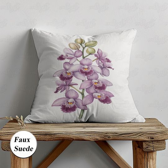 Vintage Orchid Flower Pillow Case, Lady Slipper Orchid Cushion Pillow Decor, Exotic Botanical Woven Pillow, Orchid Lovers Gift Pillow,MYI288