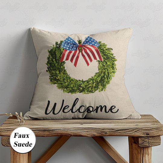 Retro American Wreath Pillow, Christmas Bow Pillow For Women, Christmas Wreath Pillowcase, Xmas Festive Winter Cushion Sofa Decor, MYJ942