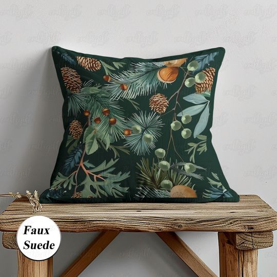 Discover Chestnut Pine Holidays Plants Pillow, Christmas Evergreen Pillow Cover, Xmas Tree Forest Cushion Case, Botanical Sofa Couch Decor, MYI972