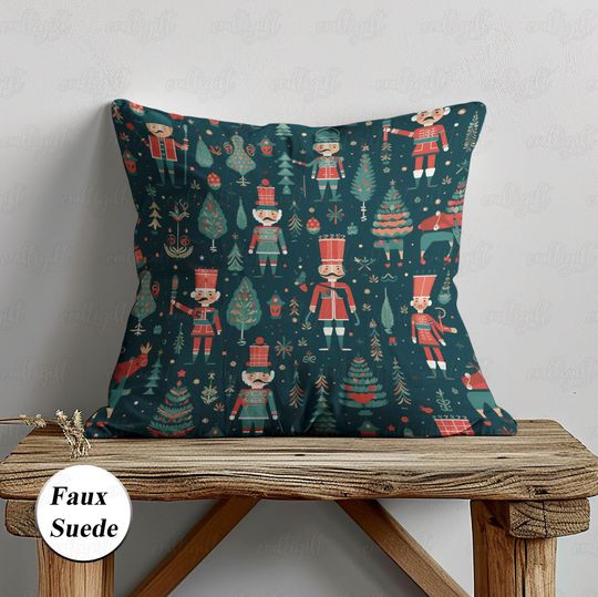 Discover Toy Soldier Christmas Throw Pillow Case, Xmas Soldier Cushion Cover, Evergreen Pine Tree Pillow, Christmas Cheer Indoor Decor Idea, MYI989