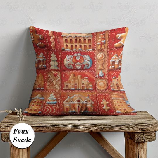 Discover Christmas Gingerbread House Pillow, Cozy Xmas Festive Holiday Pillow, Vintage Christmas Cushion Cover, Winter Sofa Home Accent Decor, MYI976