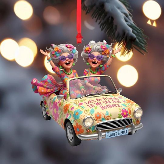 Discover Personalized Best Friends 2D Flat Ornament, Funny Retro Car Acrylic Decor, Christmas Gift for Sisters or BFFs