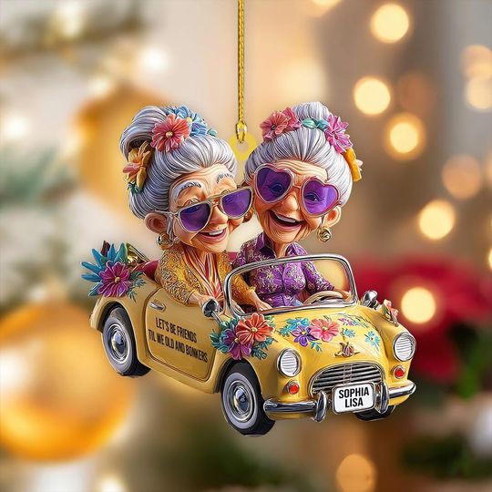 Discover Bestfriends Name Ornament, Funny Old Ladies in Car, Personalized Friendship Christmas Gift, Gift for Lifelong Friends, Gift for Grandmas