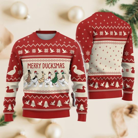 Duck Christmas Ugly Sweater, Merry Duckmas Sweatshirt, Funny Animal Xmas Sweater for Women, Farm Animal Holiday Shirt