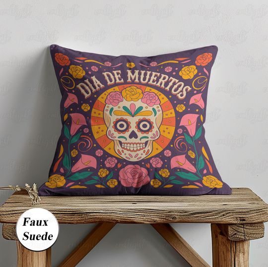 Colorful Floral Day Of The Dead Pillow, Sugar Skull Halloween Pillowcase, Dia De Los Muertos Pillow Cover, Mexican Fiesta Home Decor, MYI966