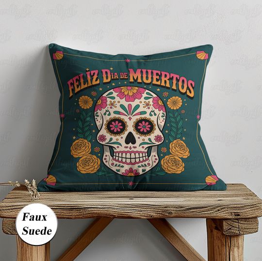Vibrant Dia De Los Muertos Pillow, Day Of The Dead Skull Pillow Case, Halloween Sugar Skull Pillow, Mexican Fiesta Party Home Decor, MYI569