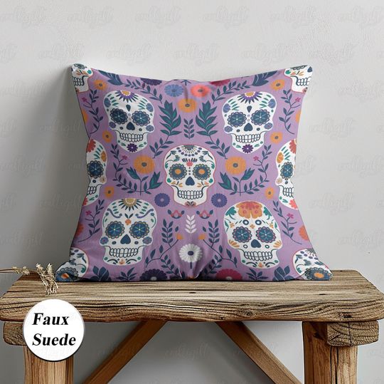 Discover Boho Day Of The Dead Pillow Case, Halloween Purple Sugar Skull Pillow, Dia De Los Muertos Cushion Cover, Mexican Culture Fiesta Gift, MYI962