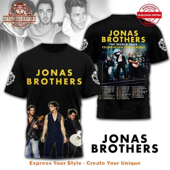 Jonas Brothers The World Tour Celebration Five Albums 3D T-Shirt