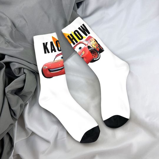 Discover Crazy Design Cars Lightning Mcqueen Kachow Stockings Basketball Socks Cartoon Polyester Crew Socks for Unisex Sweat Absorbing