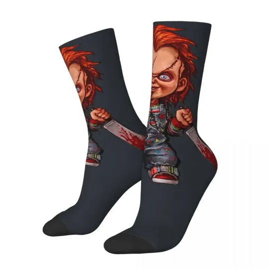 Discover Funny Happy Men's compression Socks Chucky Doll Vintage Harajuku Child's Play Hip Hop Novelty Pattern Crew Crazy Sock Gift