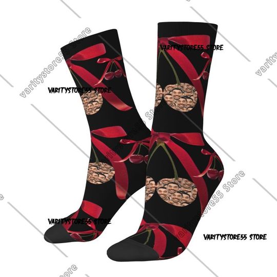 Discover Custom Funny Bow Personalized Face Photo Socks Men Women Warm 3D Printed Valentine's Day Gift Basketball Sports Socks