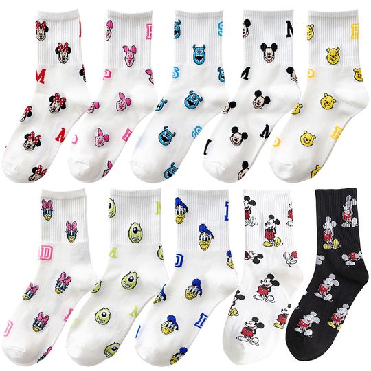 Discover 10Pairs miniso disney Unisex Cartoon Anime Socks Hip Hop Street Fashion Funny Casual Crew Socks Cute Anime Design for Men Women