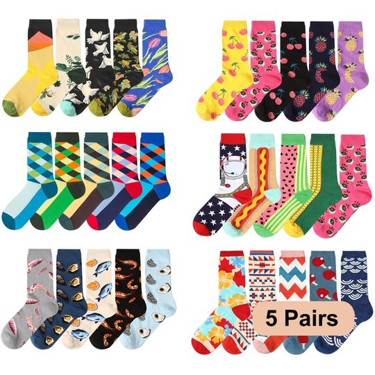 Discover 5 pairs New Men Women Cotton Socks Casual Colorful Socks Crew Socks Street Skateboard Socks Happy Funny Harajuku Sox Meias