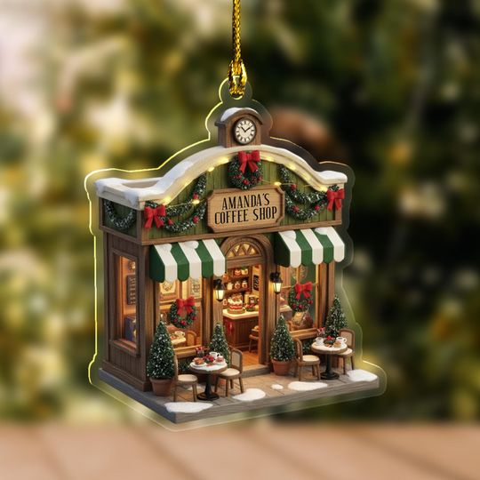Discover Personalized Coffee Shop 2D Flat Acrylic Ornament, Coffee Store Christmas Coffee Store Gift, Christmas Decor, Coffee Lover Ornament UN4K03