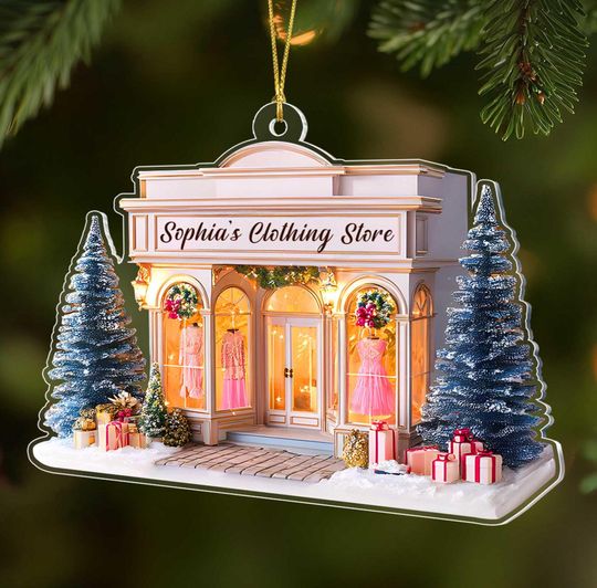 Discover Custom 2D Flat Storefront Christmas Acrylic Ornament, Personalized Boutique Shop Holiday Decoration, Unique Gift for Store Owners 2025