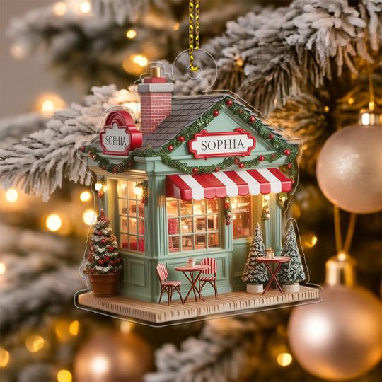 Discover Custom Name Coffee Store Ornament  Personalized Xmas Tree Decoration, Gift for Coffee Lovers