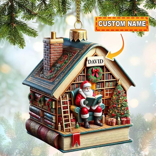 Discover Santa Book Store Christmas Ornament, Personalized Ornament