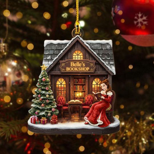 Personalized Bookshop Ornament 2025, Custom Name Book Lover Ornament, Library Xmas Decor, Belle Reading Christmas Gift, Belle's Book Club