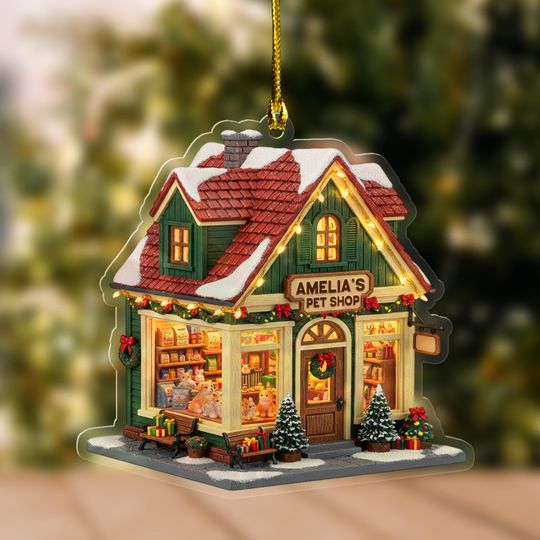 Discover Personalized Pet Shop 2D FLAT Ornament, Custom Dog Cat Store Christmas Ornament, Holiday Pet Lover Gift Keepsake Decoration OHXD09