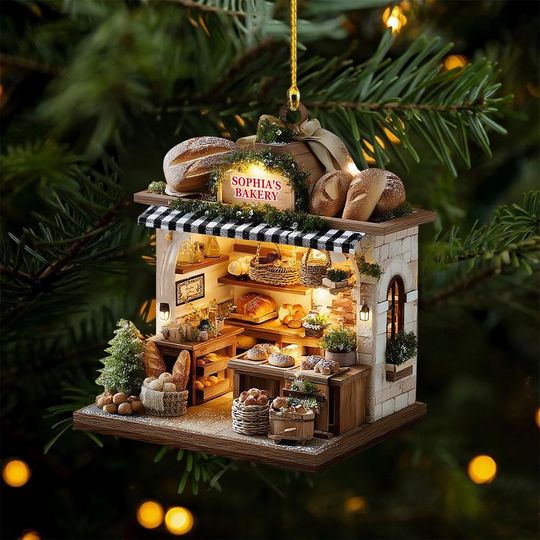 Discover Personalized Bakery House Christmas Ornament, Custom Name Bakery Shop Acrylic Ornament, Baking 2D Flat Christmas Ornament, Gift for Bakers