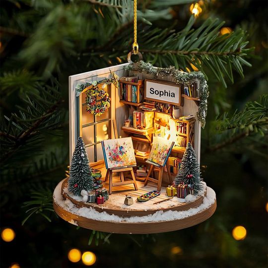 Discover Personalized Art Studio Ornament, Custom Name Acrylic Painter 2D Flat Ornament, Painting Studio Decor, Painting Lover Gifts, Xmas Ornament