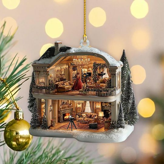 Discover Custom Miniature Movie Set Ornament, Cozy Snowy House Diorama Holiday Decor, Film Set Christmas Ornament, House Movie Christmas Decor