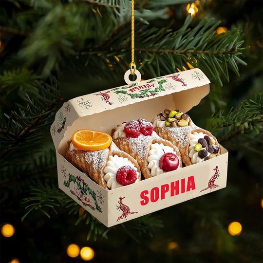 Discover Custom Name Cannoli Christmas Ornament, Flat 2D Ornament, Italian Pastry Dessert Food Xmas Ornament, Food Lover Gift, Cannoli Food Xmas Gift