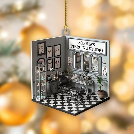 Discover Personalized Piercing Studio 2D FLAT Christmas Ornament, Custom Tattoo Shop Decor, Body Art Holiday Gift, 2D Flat Hanging Decoration