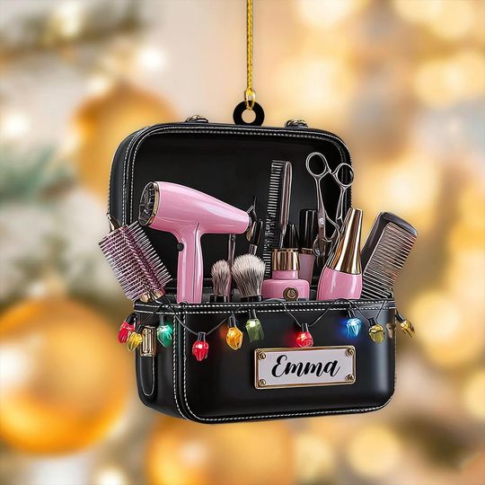 Discover Personalized Hairstylist 2D FLAT Christmas Ornament, Custom Cosmetology Bag Holiday Decor, Salon Gift for Hairdresser, Barber Xmas Tree