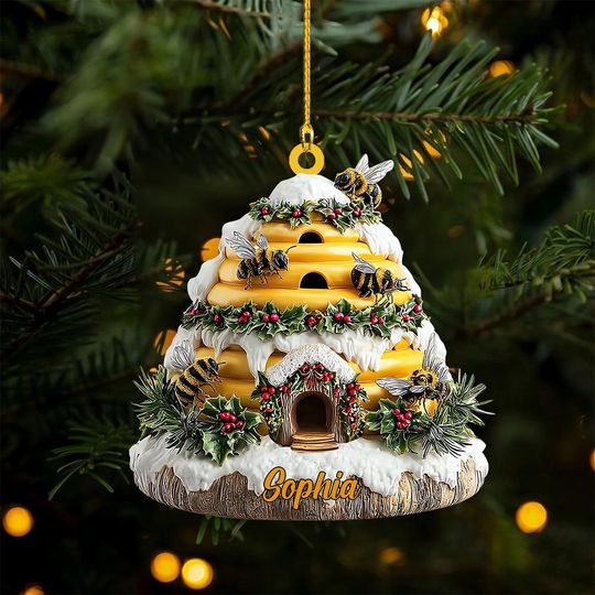 Personalized Beehive Christmas Ornament 2025, Custom Honey Bee Holiday Keepsake Tree Decor, Bee 2D Flat Ornament, Beehive Christmas Gift