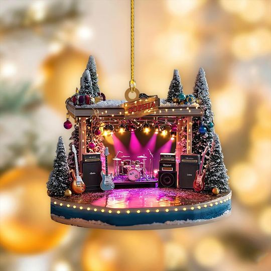 Custom Rock Band Stage Christmas Ornament, Mini Music Concert Tree Decoration With Guitars, Rock Band Gift Decor, Music Concert Xmas Gift