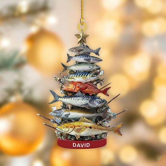 Personalized Fishmas 2D FLAT Ornament, Funny Fishing Christmas Tree Decor, Custom Name Fisherman Gift, Merry Fishmas Holiday Ornament