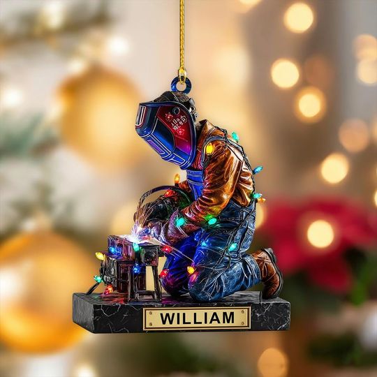 Discover Custom Welder X-Mas 2D Ornament, Personalized Welding Gift for Him, Proud Welder Metalworker Tree Decor, MIG TIG Arc Welder Holiday Keepsake