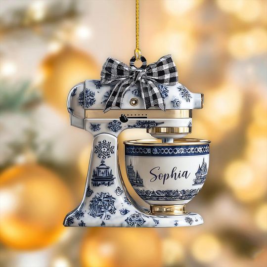 Discover Personalized Kitchen Mixer Ornament, 2D Flat Blue Snowflake Christmas Tree Decoration, Baking Mixer Ornament, Gift For Bakers, Baker Gifts