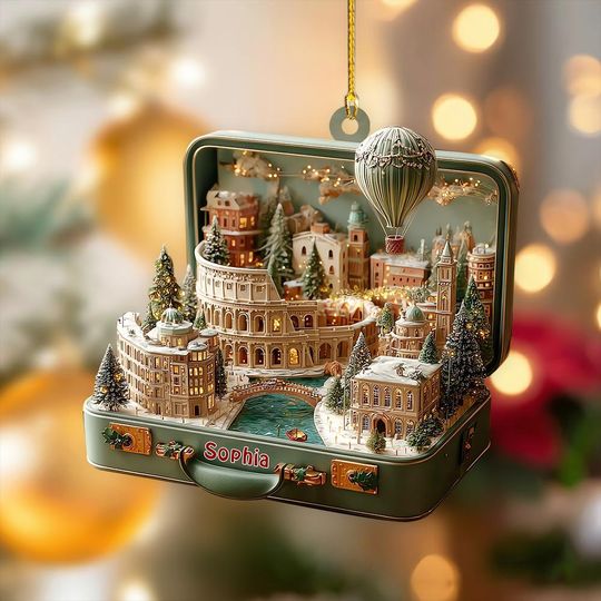 Discover Personalized Italian City Suitcase Ornament, Italy Suitcase Travel Ornament, 2D Flat Christmas Keepsake, Travel Italy Holiday Decoration