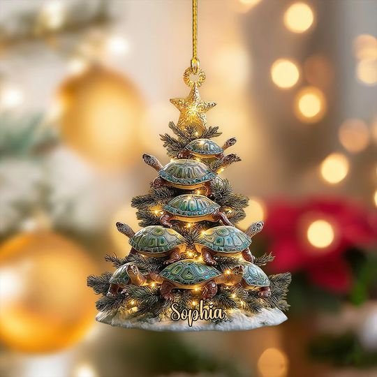 Personalized Turtle Ornament, Custom Name Turtle 2D Flat Ornament, Sea Turtle Christmas Tree Ornament for Ocean Lover Gift, Turtle Sea Decor