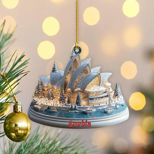 Discover 2D FLAT Sydney Opera House Christmas Acrylic Ornament, Australia Ornament, Sydney Opera House Christmas Tree Decor, Travel Lover Ornament
