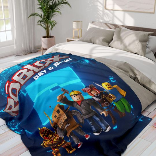 Discover Roblox Fleece Blanket for Kids and Gamers, Day and Night Design, Perfect for Playrooms and Gifts