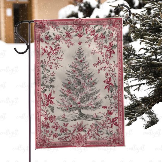 Discover Vintage Christmas Tree Porch Flag, Farmhouse Holiday Yard Decor Flag, Cottagecore Xmas Tree Garden Flag, Festive Outdoor Winter Flag, MYK037