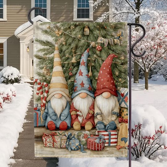 Discover Aesthetic Cute Gnomes Christmas Garden Flag, Retro Christmas Gnomes Tree Flag, Lucky Gnome Christmas Tree Flag, Winter Holiday Flag, MYC965