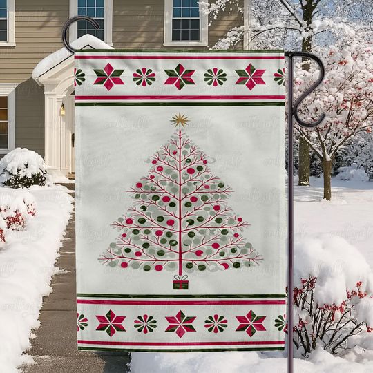 Discover Minimal Christmas Tree Holiday Flag, Retro Merry Christmas Garden Flag, Rustic Santa Reindeer Christmas Flag, Christmas Gift Flag, MYC956