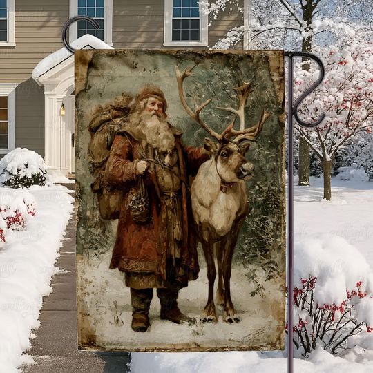 Discover Retro 90S Santa Reindeer Christmas Flag, Rustic Christmas Holiday Garden Flag, Antique Santa Claus Flag, Christmas Gift Flag Decor, MYC930